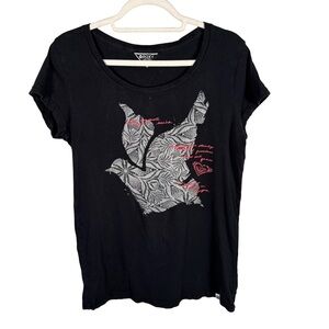 Roxy Black and Pink Graphic Tee Size XL Casual Streetwear Surf Skater Beachwear